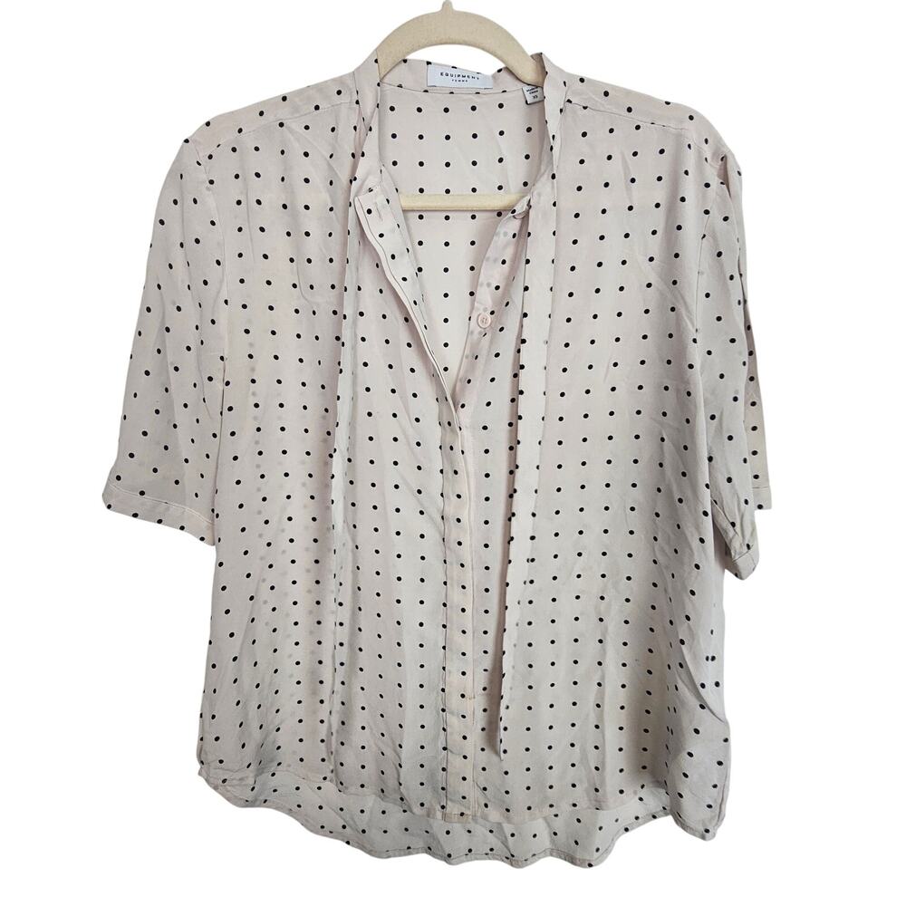 Equipment Beige Black Polka Dot Silk Blouse Women XS Short Sleeve Shirt Top